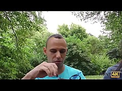 HUNT4K. Cuckold watches how his girlfriend fucks for money in park