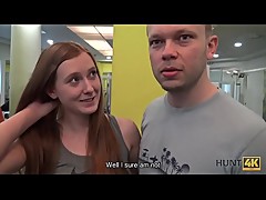 HUNT4K. Man for money let stranger fuck his slutty girlfriend in gym