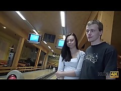 HUNT4K. Money helped hunter score successful strike in bowling bar